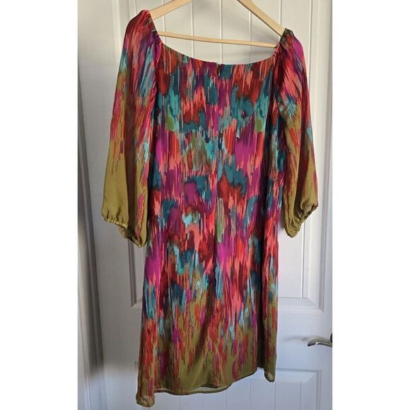 Tiana B. Watercolor Multi Color 3/4 Bell Sleeve Midi Shift Dress Sz 8 -Party - Picture 3 of 8